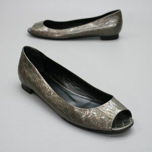 Gucci 37.5 Ladies 7.5 Microguccissima Metal Bronze/Gray GG Flats Peep-toe Shoes